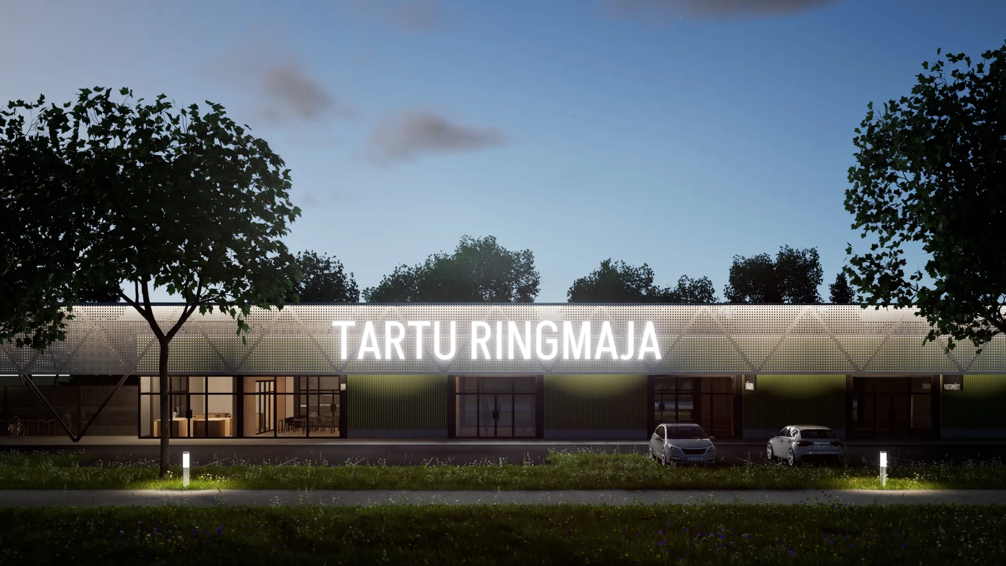 Tartu ringmajanduskeskuse eskiis kujutab ringmajanduskeskuse maja lihtsa arhitektuuriga fassaadi, millel on LED-tuledega silt "Tartu ringmajanduskeskus"