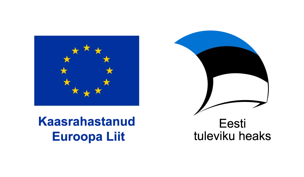Euroopaliidu lipp, mille alla on kirjutatud Kaasrahastanud Euroopa Liit ja Eesti lipp, mille alla on kirjutatud Eesti tuleviku heaks.