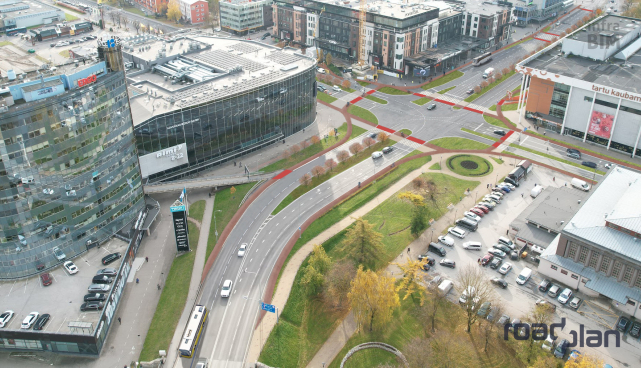 Riia ja Turu tänavate ristmiku eskiislahendus soovitab ristmikul vähendada autode sõiduradasid.