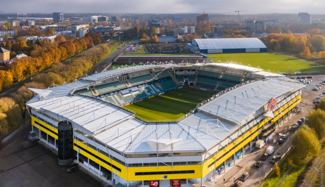 Baltikumi suurimale jalgpallistaadionile A. Le Coq Arenale rajatakse uus jalgpallimuuseum. Droonipildil on sügisene droonifoto ümmargusest A. Le Coq Arenast.
